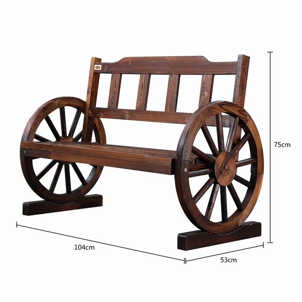 Wooden Garden Bench Outdoor Furniture with Wagon Wheel 