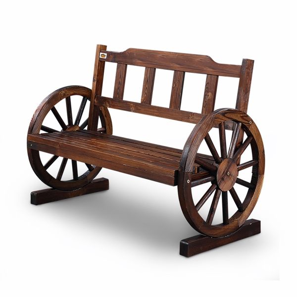 Wooden Garden Bench Outdoor Furniture with Wagon Wheel 