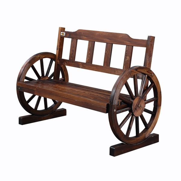 Wooden Garden Bench Outdoor Furniture with Wagon Wheel 