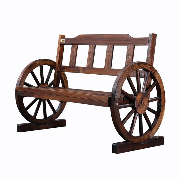 Wooden Garden Bench Outdoor Furniture with Wagon Wheel 