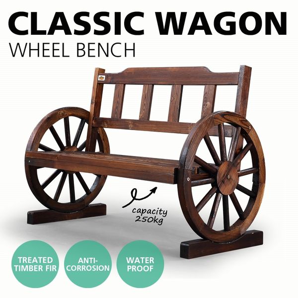 Wooden Garden Bench Outdoor Furniture with Wagon Wheel 