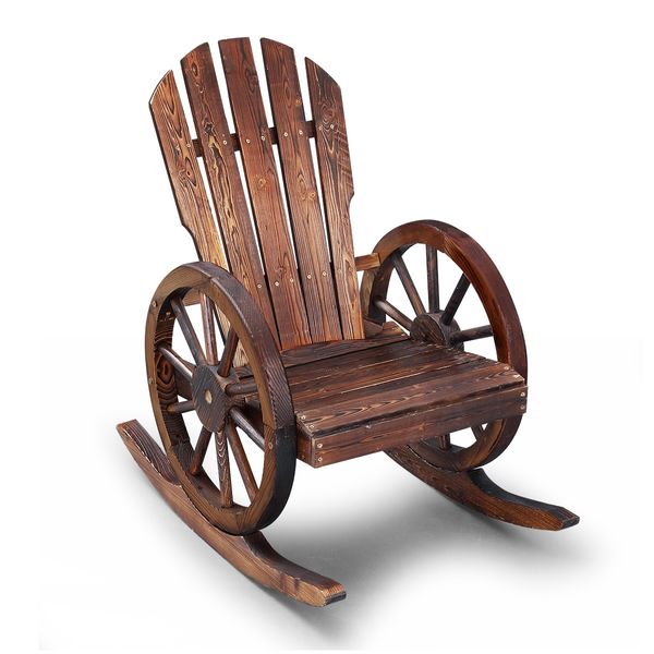 Wooden Chair Rocking Chair Outdoor Patio Furniture with Wagon Wheel Armrests 