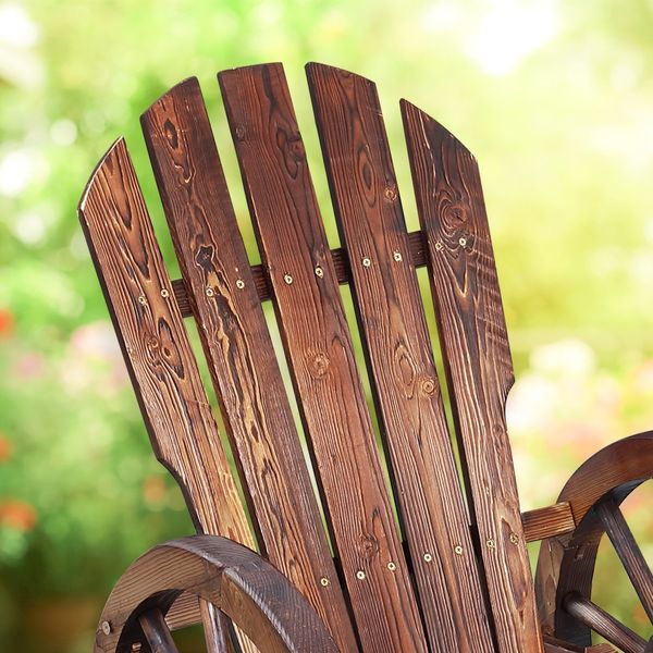 Wooden Chair Rocking Chair Outdoor Patio Furniture with Wagon Wheel Armrests 