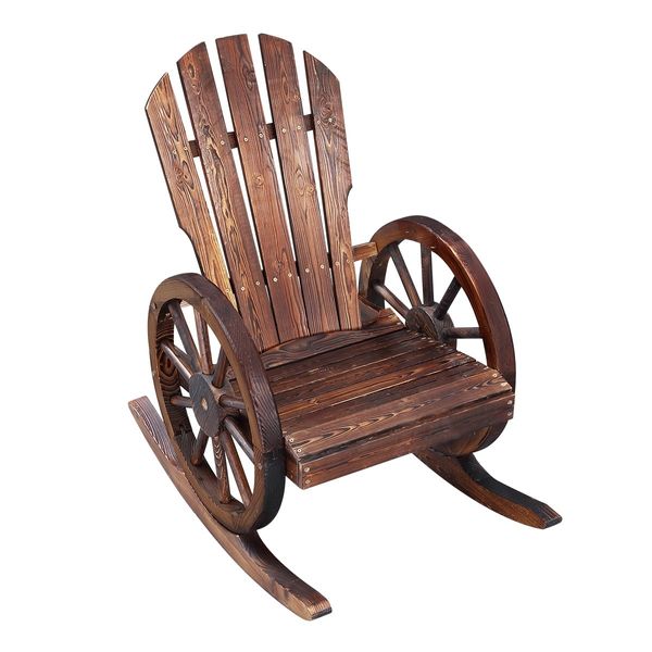 Wooden Chair Rocking Chair Outdoor Patio Furniture with Wagon Wheel Armrests 