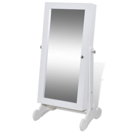 Jewelry Cabinet with LED Light and Mirror Door White