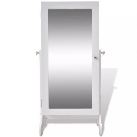 Jewelry Cabinet with LED Light and Mirror Door White