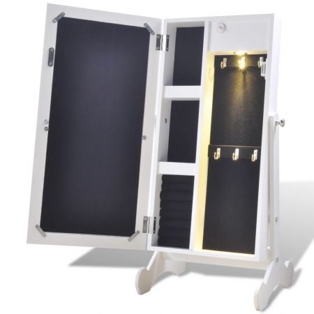 Jewelry Cabinet with LED Light and Mirror Door White