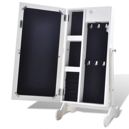 Jewelry Cabinet with LED Light and Mirror Door White