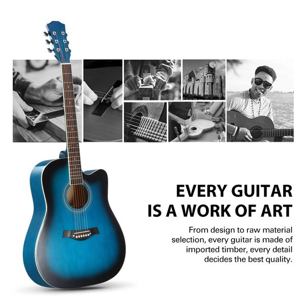 Melodic 41” Inch Wooden Folk Acoustic Guitar Classical Full Size Cutaway Full set Blue
