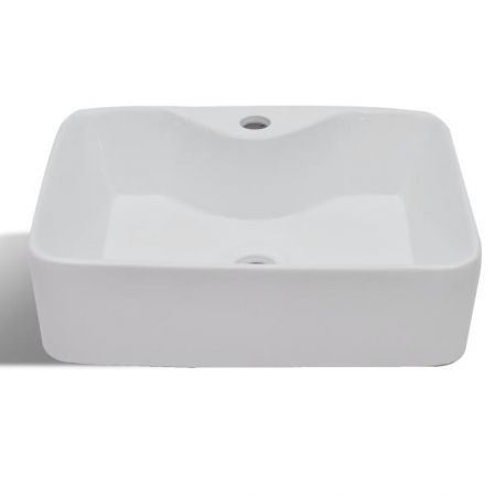 Ceramic Bathroom Sink Basin with Faucet Hole White Square