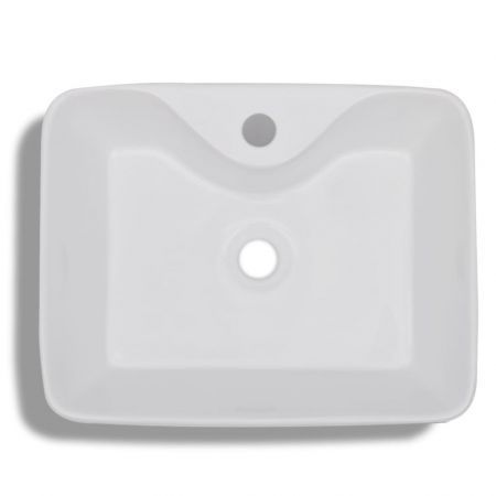 Ceramic Bathroom Sink Basin with Faucet Hole White Square