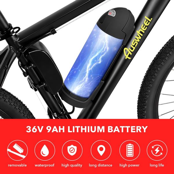 Auswheel Upgraded 26'' Electric Bike eBike Mountain Bicycle 36V 250W 21 Speed Shifter