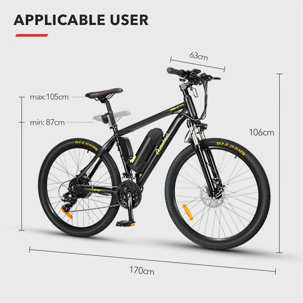 Auswheel Upgraded 26'' Electric Bike eBike Mountain Bicycle 36V 250W 21 Speed Shifter