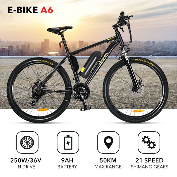 Auswheel Upgraded 26'' Electric Bike eBike Mountain Bicycle 36V 250W 21 Speed Shifter