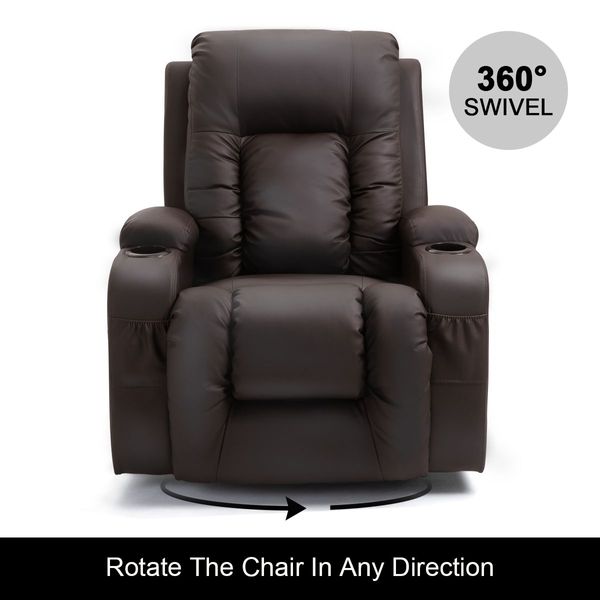 Massage Chair Rocking Armchair Recliner Sofa Heated Seat 360 Degree Swivel Brown