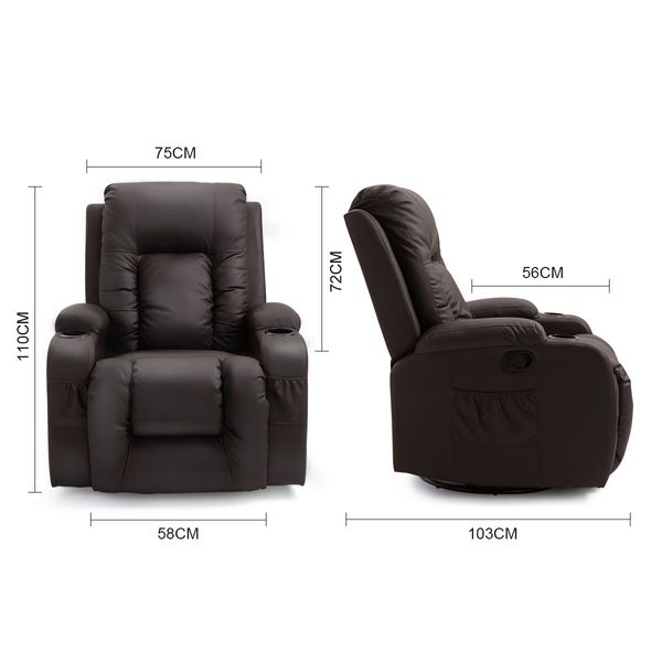 Massage Chair Rocking Armchair Recliner Sofa Heated Seat 360 Degree Swivel Brown