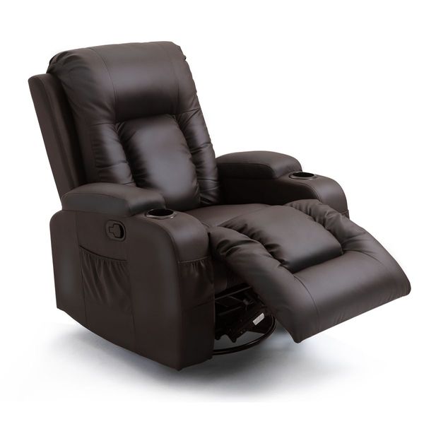 Massage Chair Rocking Armchair Recliner Sofa Heated Seat 360 Degree Swivel Brown