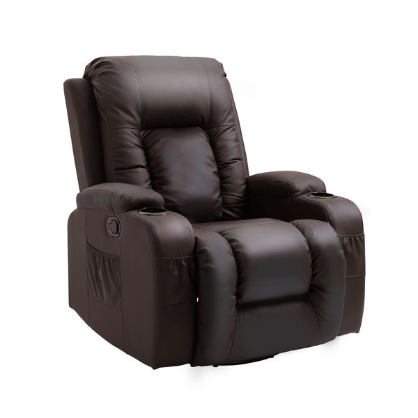 Massage Chair Rocking Armchair Recliner Sofa Heated Seat 360 Degree Swivel Brown