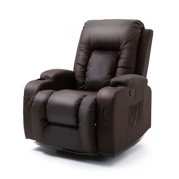 Massage Chair Rocking Armchair Recliner Sofa Heated Seat 360 Degree Swivel Brown