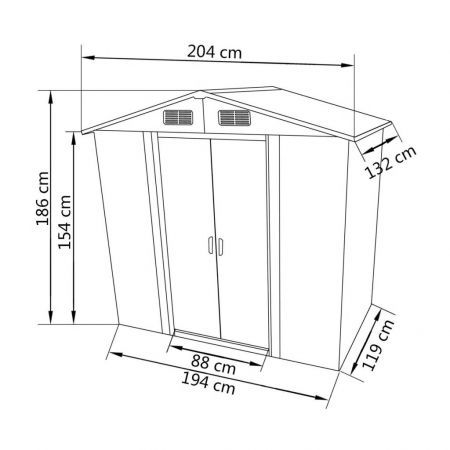 Garden Storage Shed Grey Metal 204x132x186 cm