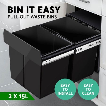 Cefito 2x15L Pull Out Bin - Black