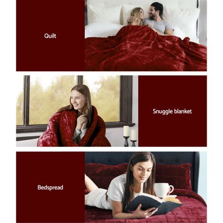 Giselle Bedding Faux Mink Quilt Queen Size Burgundy