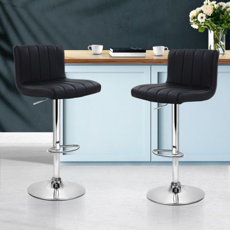 Artiss 2x Bar Stools Gas Lift Leather Chairs Black