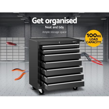 Giantz 7 Drawer Tool Box Cabinet Chest Trolley Storage Garage Toolbox Black