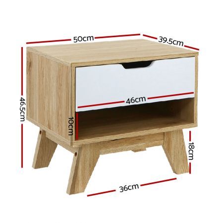 Artiss Bedside Table 1 Drawer with Shelf - IKER White & Oak