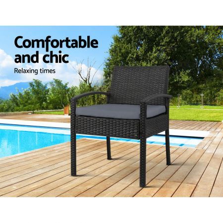 Gardeon 2PC Outdoor Dining Chairs Patio Furniture Rattan Lounge Chair Cushion Felix