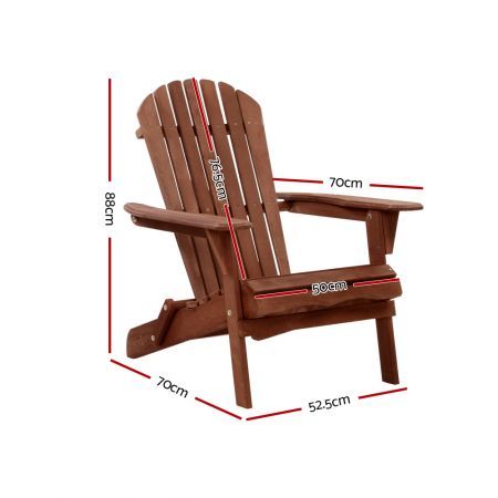 Gardeon Adirondack Outdoor Chairs Wooden Foldable Beach Chair Patio Furniture Brown