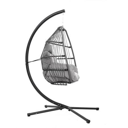 Gardeon Outdoor Egg Swing Chair Wicker Rope Furniture Pod Stand Cushion Grey