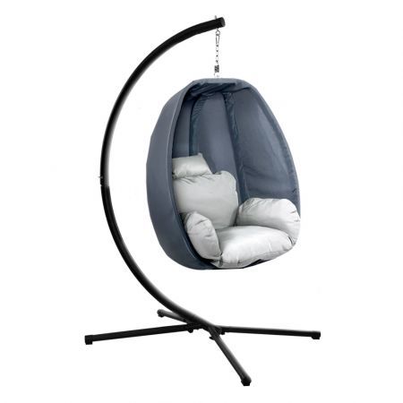 Gardeon Outdoor Egg Swing Chair Patio Furniture Pod Stand Canopy Foldable Grey