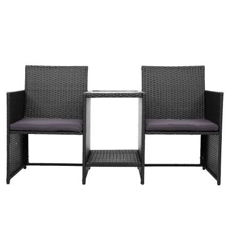 Gardeon Outdoor Setting Wicker Loveseat Birstro Set Patio Garden Furniture Black