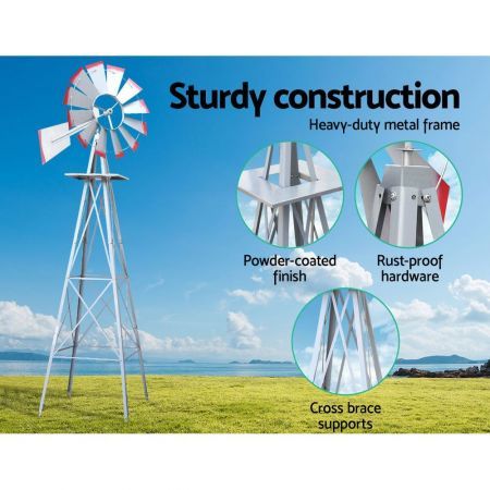 Garden Windmill 6FT 186cm Metal Ornaments Outdoor Decor Ornamental Wind Will