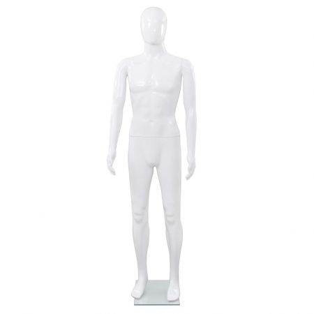 Full Body Male Mannequin with Glass Base Glossy White 185 cm