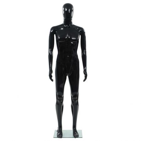 Full Body Male Mannequin with Glass Base Glossy Black 185 cm