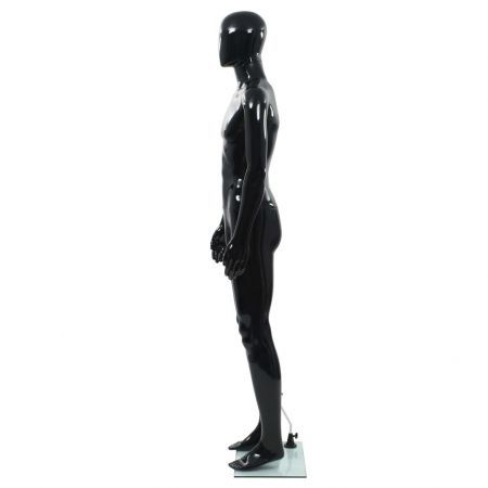 Full Body Male Mannequin with Glass Base Glossy Black 185 cm