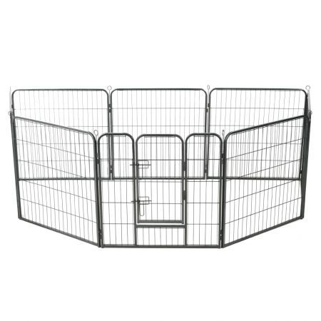 Dog Playpen 8 Panels Steel 80x80 cm Black