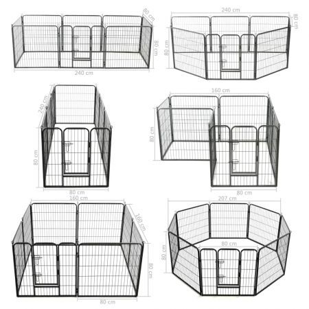 Dog Playpen 8 Panels Steel 80x80 cm Black