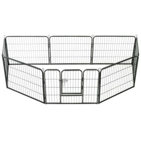 Dog Playpen 8 Panels Steel 80x60 cm Black