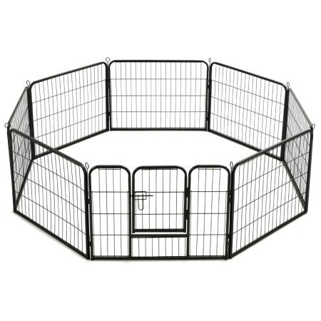 Dog Playpen 8 Panels Steel 80x60 cm Black