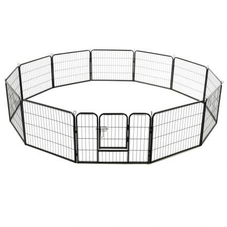 Dog Playpen 12 Panels Steel 80x60 cm Black