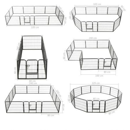 Dog Playpen 12 Panels Steel 80x60 cm Black