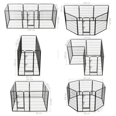 Dog Playpen 8 Panels Steel 80x100 cm Black