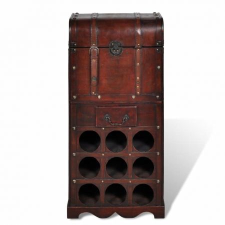 Wooden Wine Rack for 9 Bottles with Storage