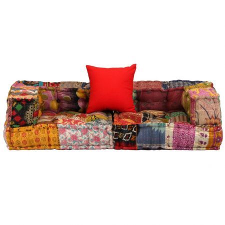 2-Seater Modular Sofa with Armrests Fabric Patchwork