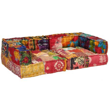 2-Seater Modular Sofa with Armrests Fabric Patchwork