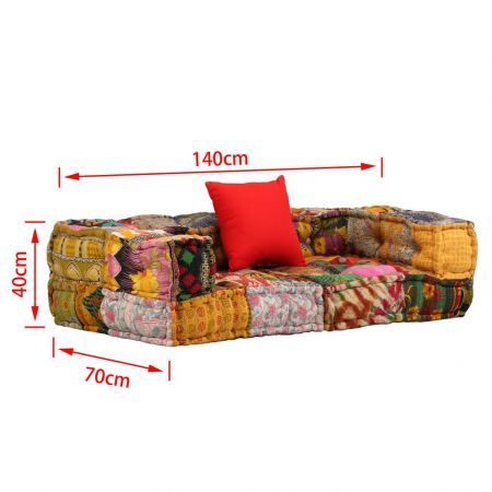 2-Seater Modular Sofa with Armrests Fabric Patchwork