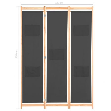 3-Panel Room Divider Grey 120x170x4 cm Fabric